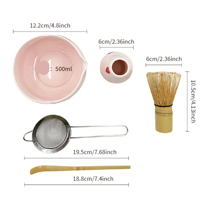 Pink Heart Ceramic Matcha Set