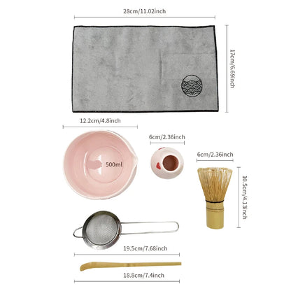 Pink Heart Ceramic Matcha Set