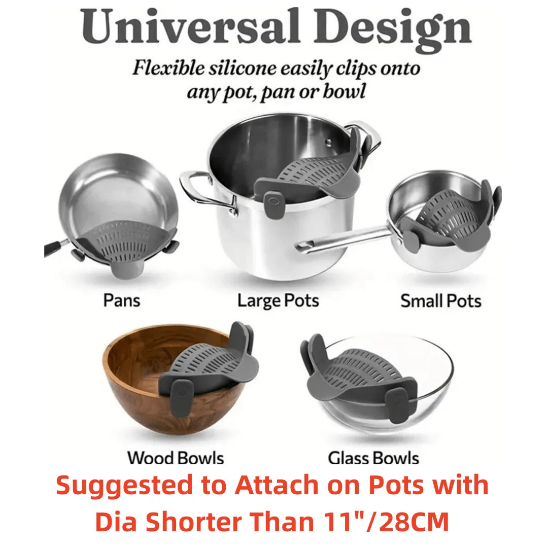 Clip-on pot strainer