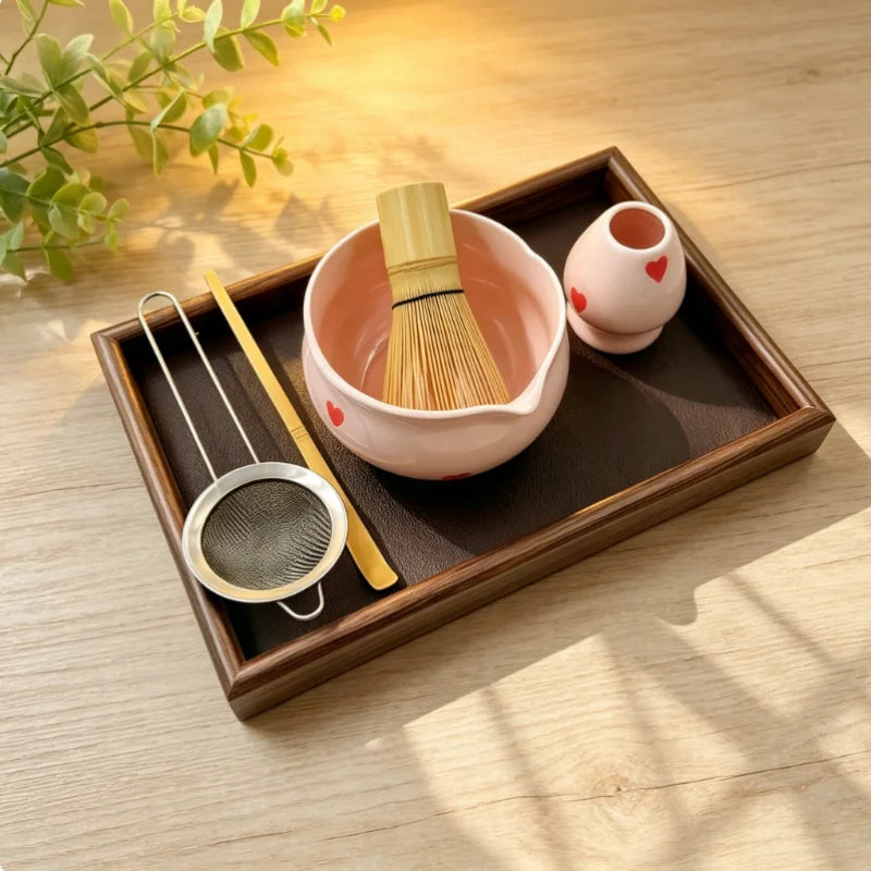 Pink Heart Ceramic Matcha Set
