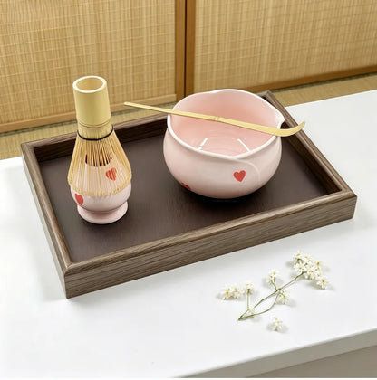 Pink Heart Ceramic Matcha Set