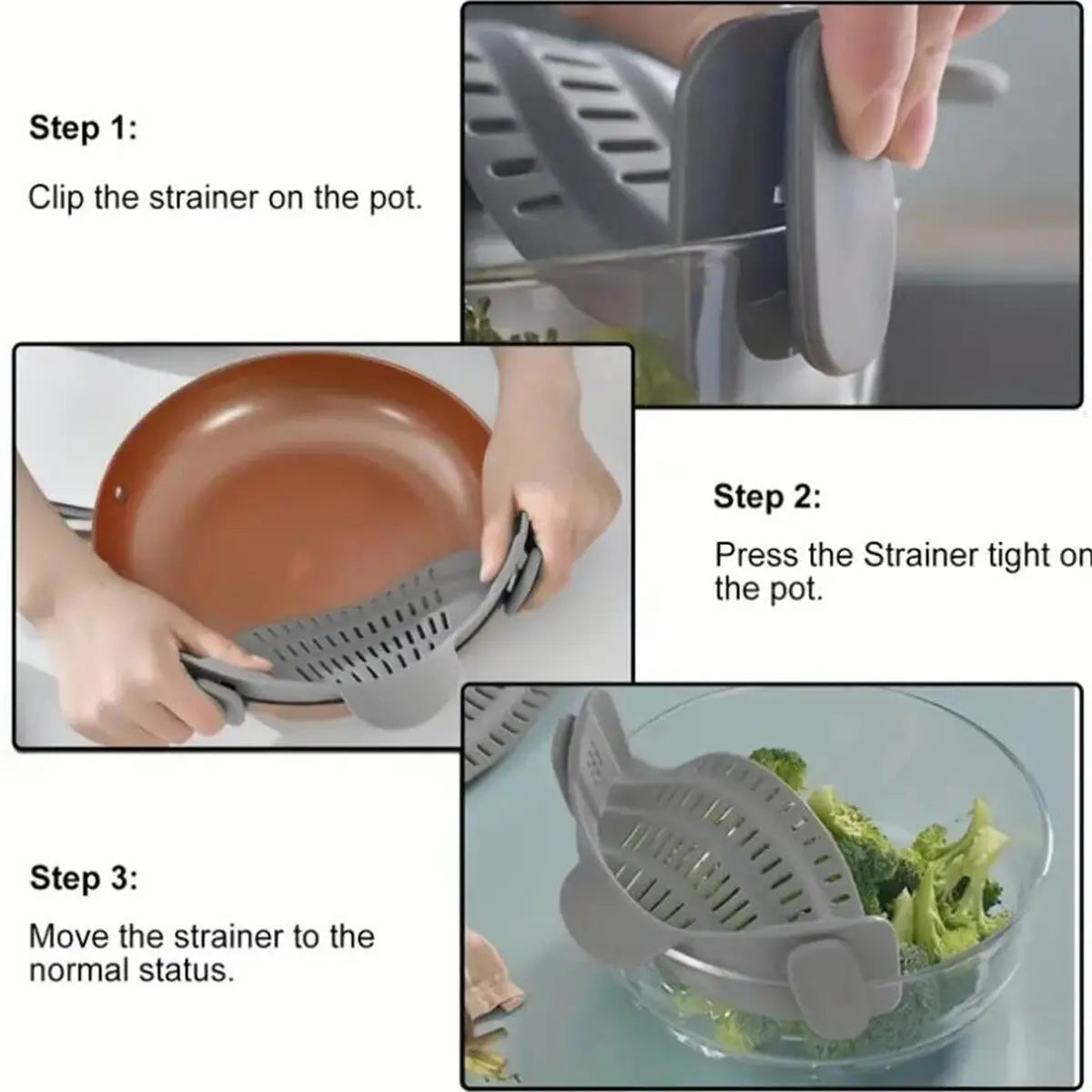Clip-on pot strainer