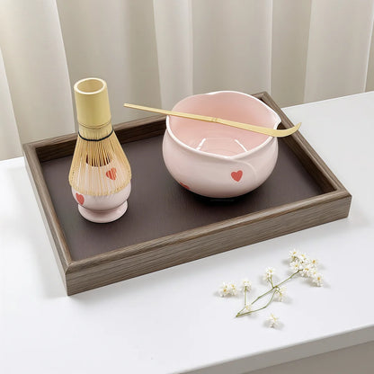 Pink Heart Ceramic Matcha Set